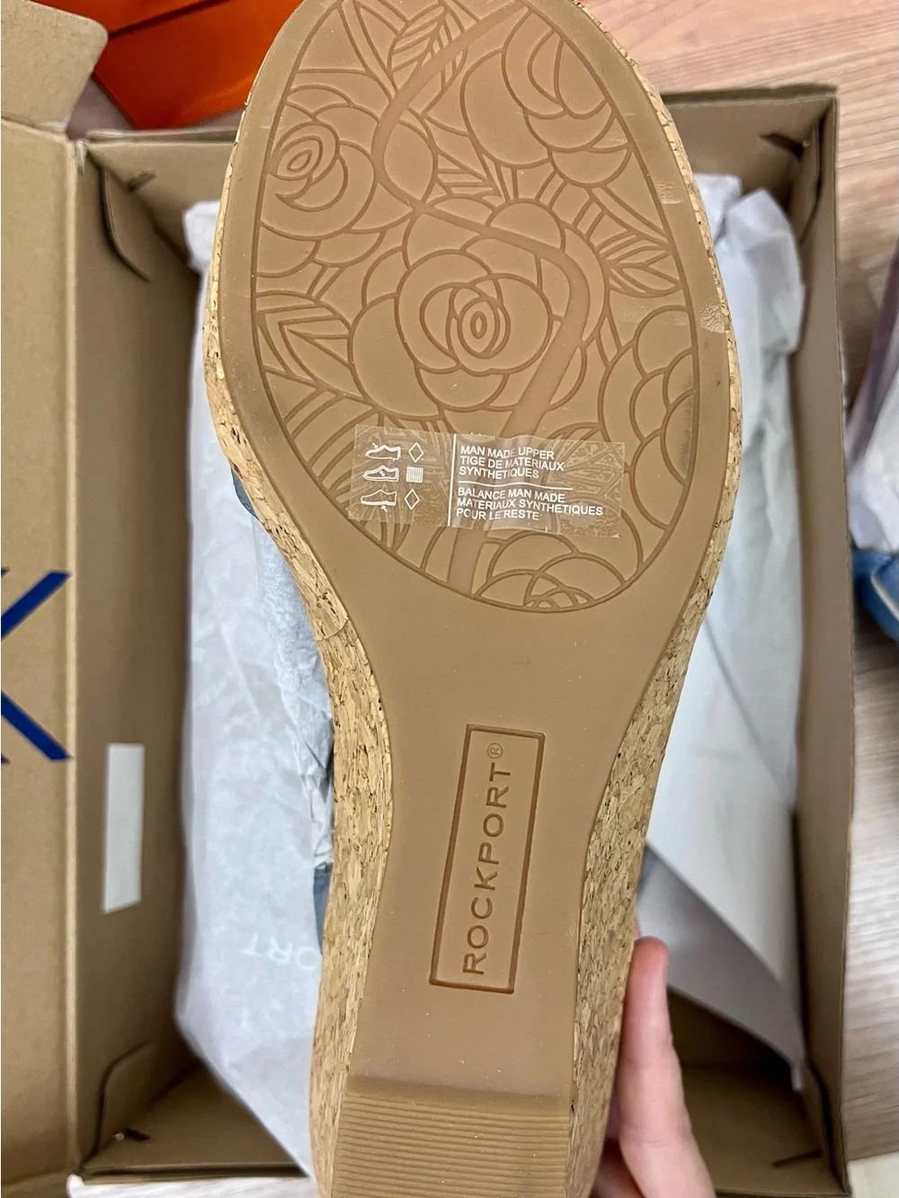 Rockport NEW Blanca T-Strap Blue cork Wedge Sandals Size 10